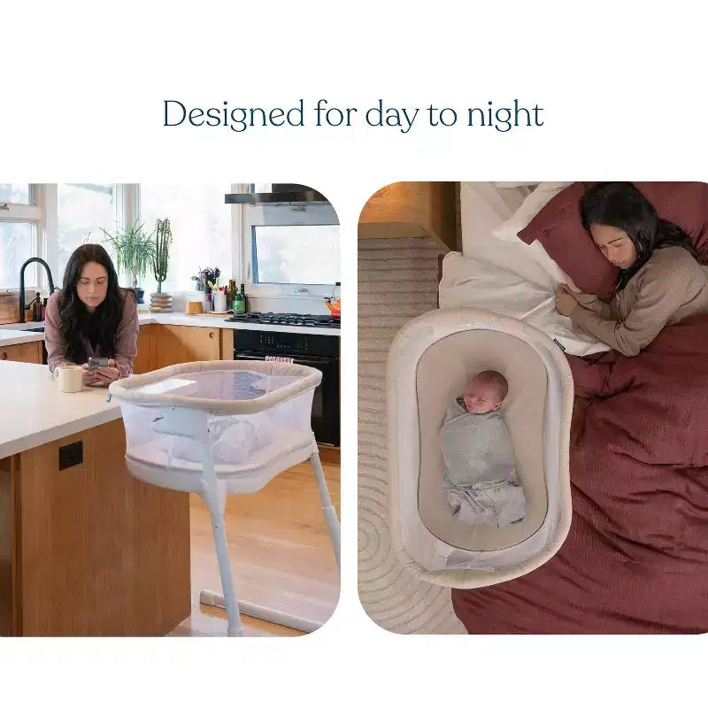 Bedside Bassinet with Mesh Walls and Mattress Pad - White, Metal Frame, Up to 20 lbs