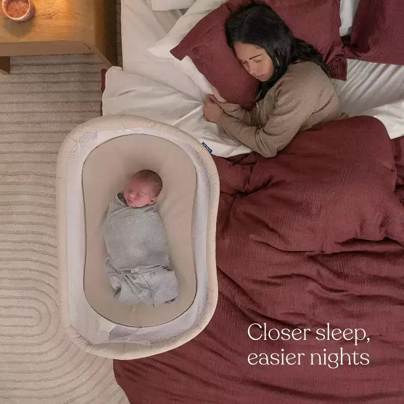 Bedside Bassinet with Mesh Walls and Mattress Pad - White, Metal Frame, Up to 20 lbs