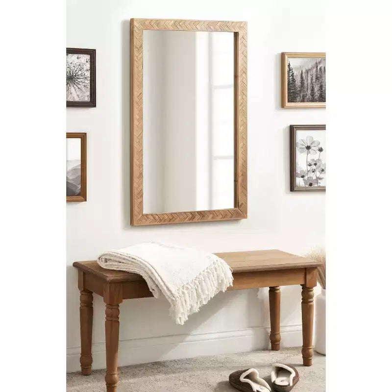 24"x36" Rectangular Wall Mirror with Herringbone Wood Frame