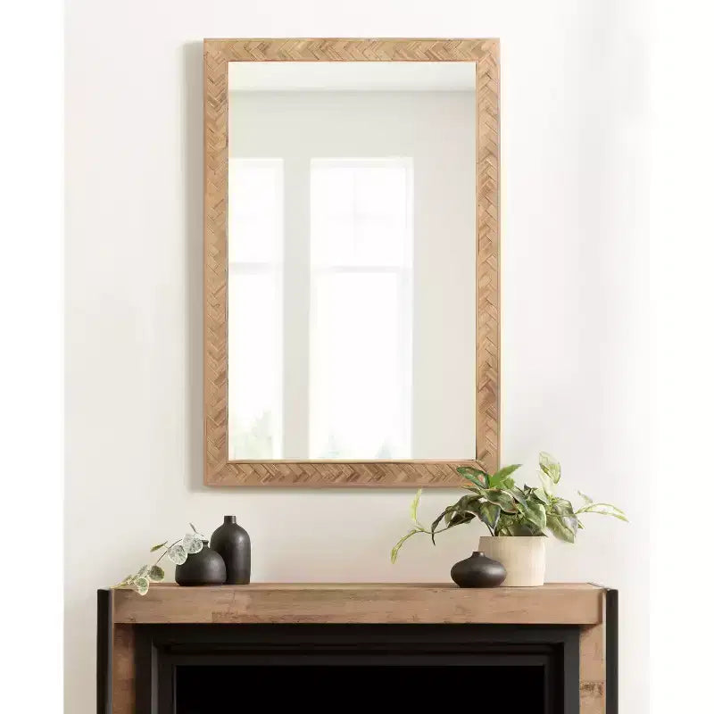 24"x36" Rectangular Wall Mirror with Herringbone Wood Frame