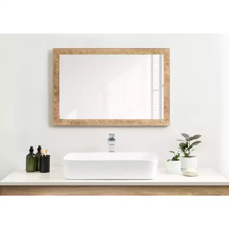 24"x36" Rectangular Wall Mirror with Herringbone Wood Frame