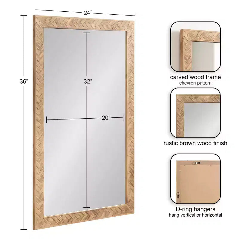 24"x36" Rectangular Wall Mirror with Herringbone Wood Frame