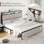 LED Bed Frame with Foldable Ottoman and Charging Station