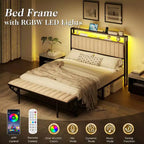 LED Bed Frame with Foldable Ottoman and Charging Station