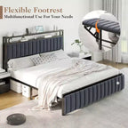 LED Bed Frame with Foldable Ottoman and Charging Station