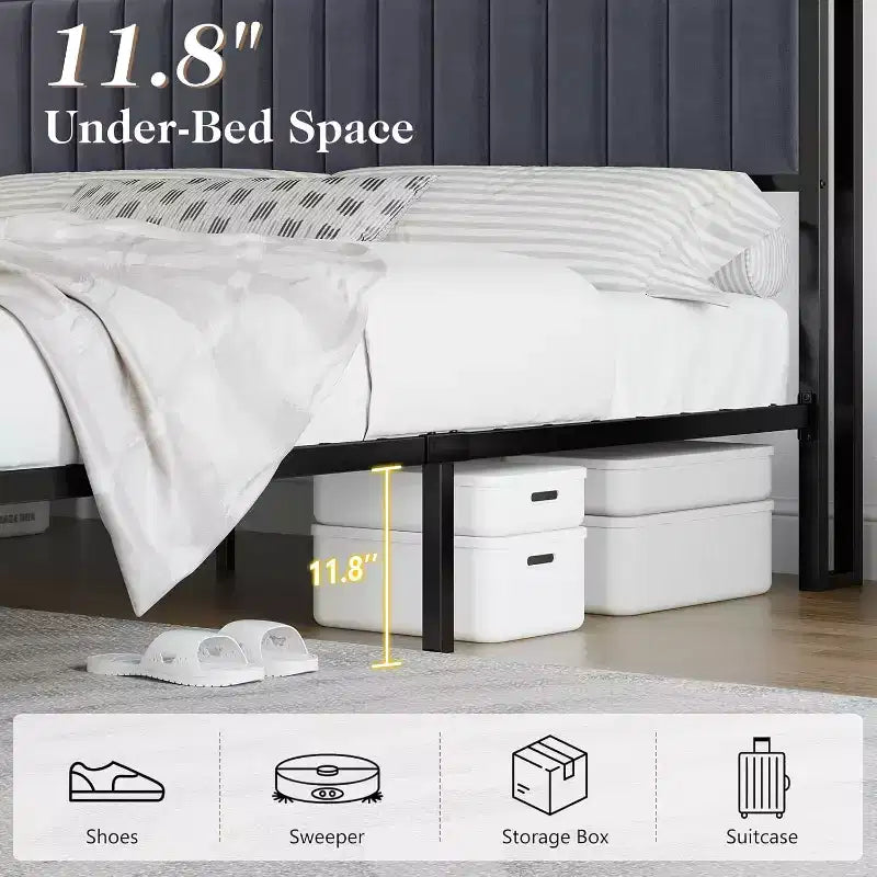 LED Bed Frame with Foldable Ottoman and Charging Station