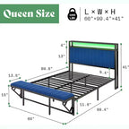 LED Bed Frame with Foldable Ottoman and Charging Station