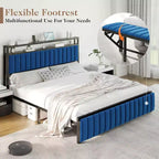 LED Bed Frame with Foldable Ottoman and Charging Station