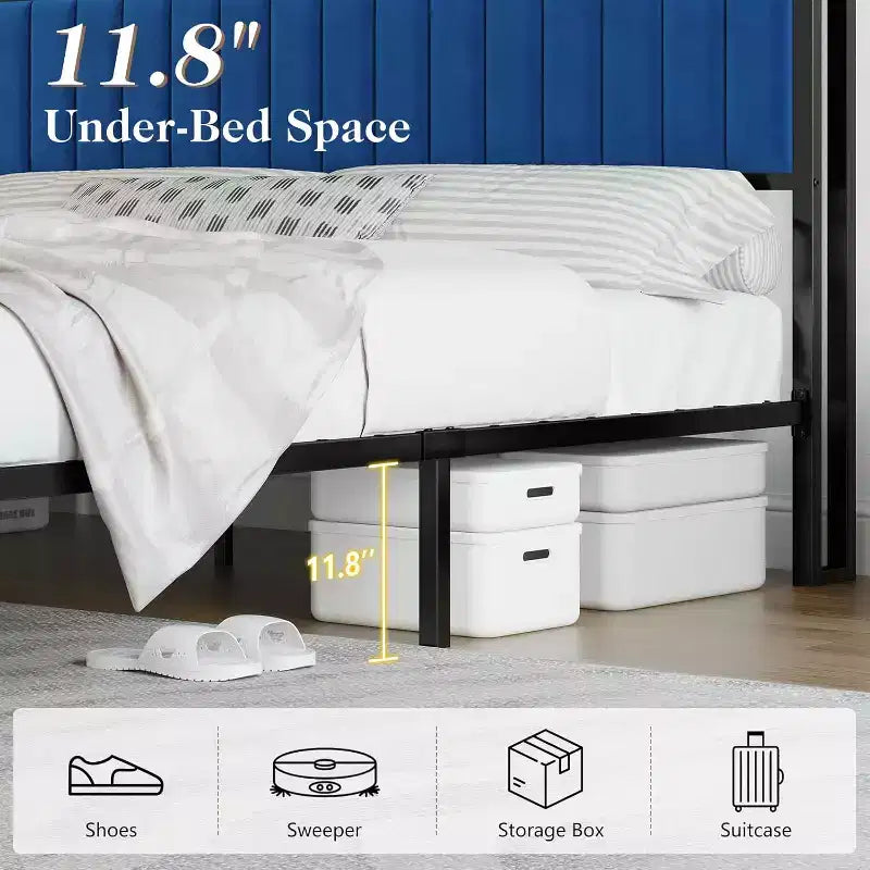 LED Bed Frame with Foldable Ottoman and Charging Station