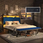 LED Bed Frame with Foldable Ottoman and Charging Station