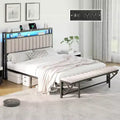 LED Bed Frame with Foldable Ottoman and Charging Station