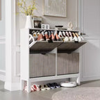 Shoe Cabinet Storage with 4 Flip Drawers, Adjustable Shelves & Metal Legs