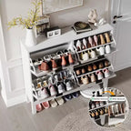 Shoe Cabinet Storage with 4 Flip Drawers, Adjustable Shelves & Metal Legs