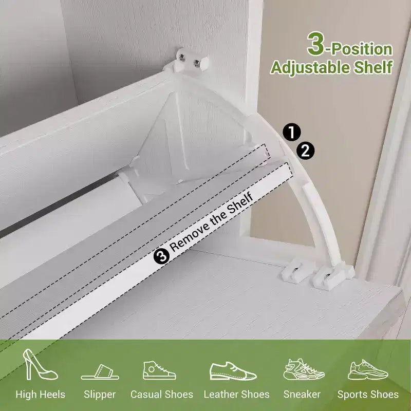 Shoe Cabinet Storage with 4 Flip Drawers, Adjustable Shelves & Metal Legs
