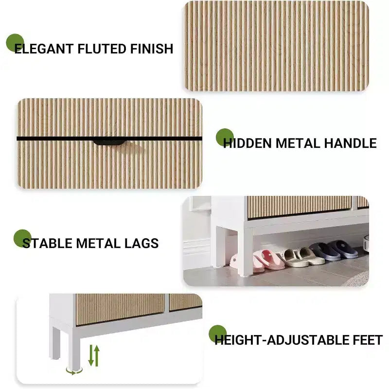 Shoe Cabinet Storage with 4 Flip Drawers, Adjustable Shelves & Metal Legs