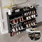 Shoe Cabinet Storage with 4 Flip Drawers, Adjustable Shelves & Metal Legs