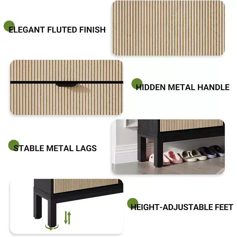 Shoe Cabinet Storage with 4 Flip Drawers, Adjustable Shelves & Metal Legs