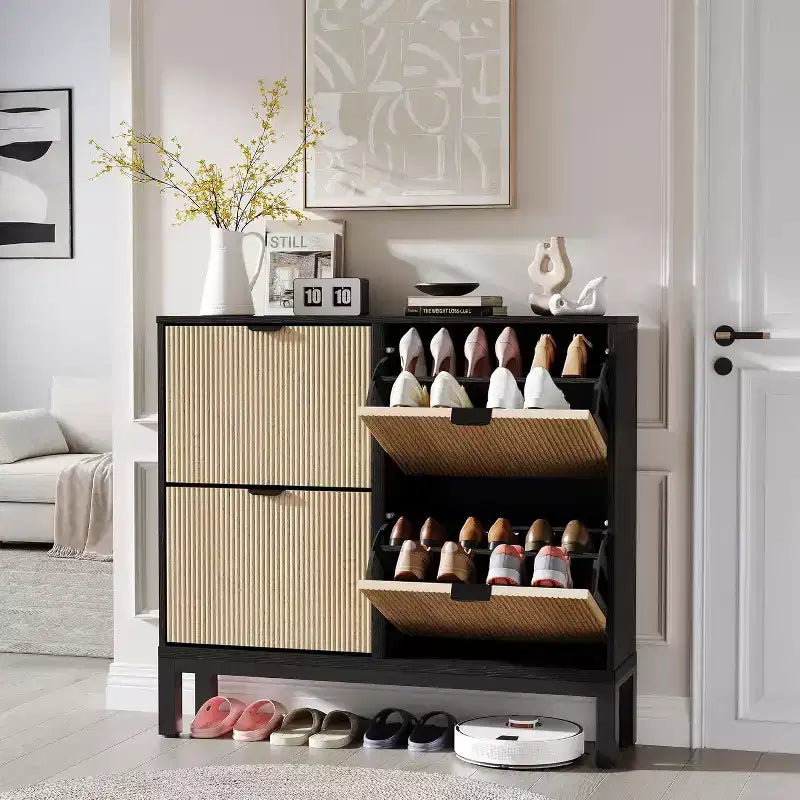 Shoe Cabinet Storage with 4 Flip Drawers, Adjustable Shelves & Metal Legs