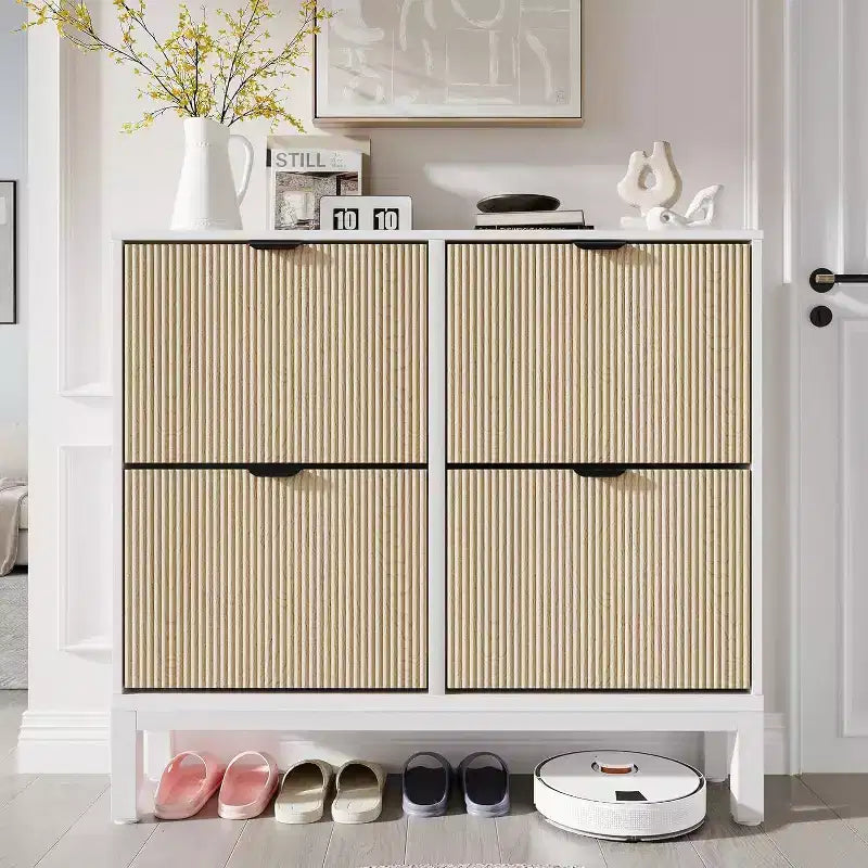 Shoe Cabinet Storage with 4 Flip Drawers, Adjustable Shelves & Metal Legs