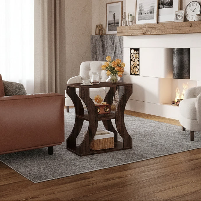 3-Tier Farmhouse End Table with Storage Shelves