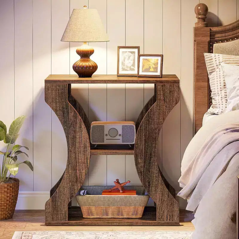 3-Tier Farmhouse End Table with Storage Shelves
