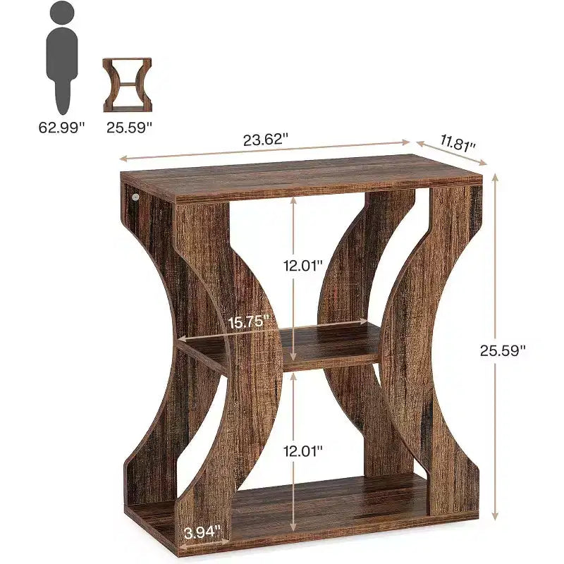 3-Tier Farmhouse End Table with Storage Shelves
