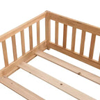 Solid Wood Bed Frame Twin Size with Safety Rails and Slat Support for Kids