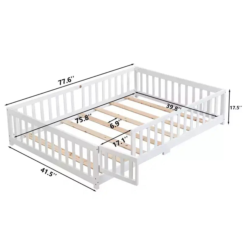 Solid Wood Bed Frame Twin Size with Safety Rails and Slat Support for Kids