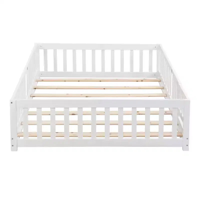 Solid Wood Bed Frame Twin Size with Safety Rails and Slat Support for Kids