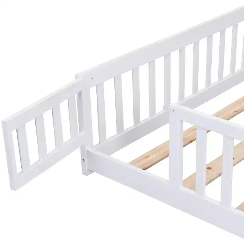 Solid Wood Bed Frame Twin Size with Safety Rails and Slat Support for Kids