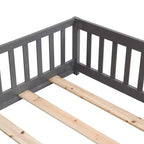 Solid Wood Bed Frame Twin Size with Safety Rails and Slat Support for Kids
