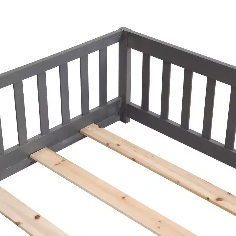 Solid Wood Bed Frame Twin Size with Safety Rails and Slat Support for Kids