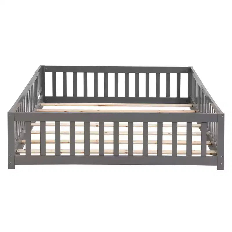 Solid Wood Bed Frame Twin Size with Safety Rails and Slat Support for Kids