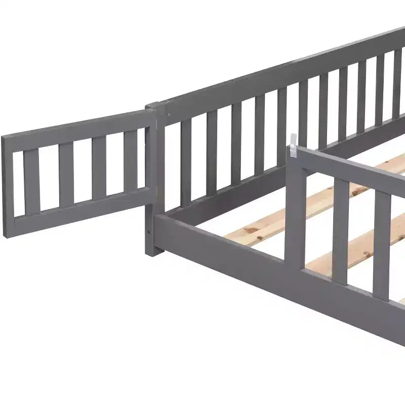 Solid Wood Bed Frame Twin Size with Safety Rails and Slat Support for Kids