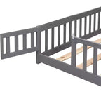 Solid Wood Bed Frame Twin Size with Safety Rails and Slat Support for Kids