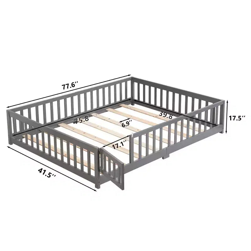 Solid Wood Bed Frame Twin Size with Safety Rails and Slat Support for Kids