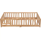 Solid Wood Bed Frame Twin Size with Safety Rails and Slat Support for Kids