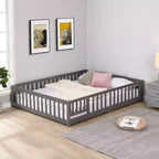 Solid Wood Bed Frame Twin Size with Safety Rails and Slat Support for Kids