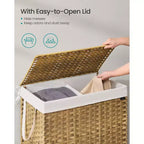 42.3 Gallon Foldable Laundry Hamper with Lid and Removable Liner, 160L, Natural Rattan Style