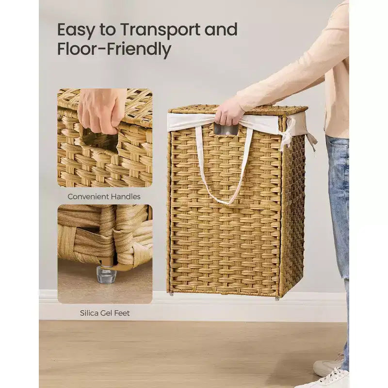 42.3 Gallon Foldable Laundry Hamper with Lid and Removable Liner, 160L, Natural Rattan Style