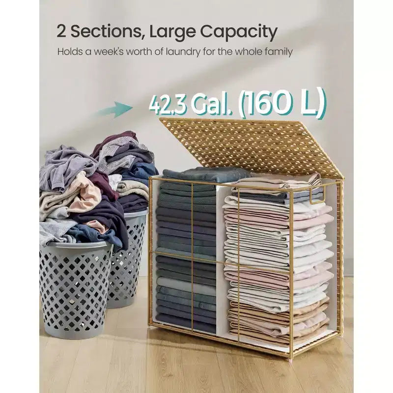 42.3 Gallon Foldable Laundry Hamper with Lid and Removable Liner, 160L, Natural Rattan Style