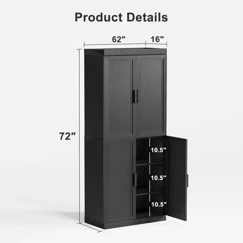 72-Inch 4-Door Storage Cabinet with Adjustable Shelves