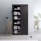 62" Wood Cabinet with Rattan Doors and Adjustable Shelves, 4-Door Storage Cabinet for Living Room, Bedroom, Kitchen