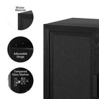 62" Wood Cabinet with Rattan Doors and Adjustable Shelves, 4-Door Storage Cabinet for Living Room, Bedroom, Kitchen