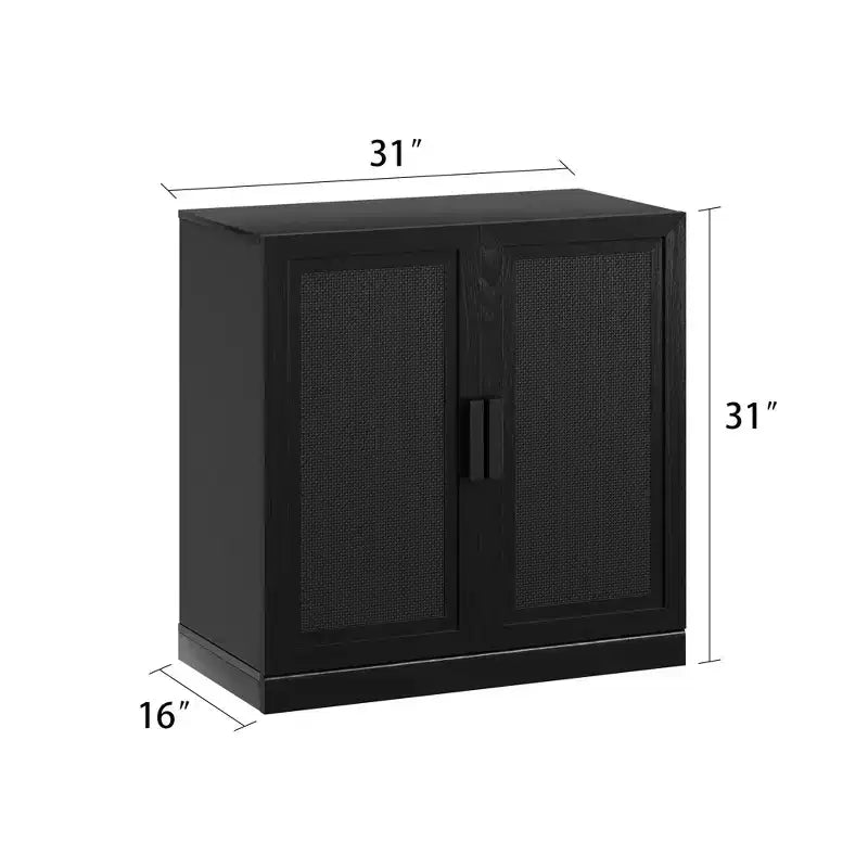 62" Wood Cabinet with Rattan Doors and Adjustable Shelves, 4-Door Storage Cabinet for Living Room, Bedroom, Kitchen