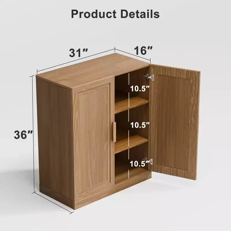 Wood Storage Cabinet with Adjustable Shelves, 36x31x16 Inch