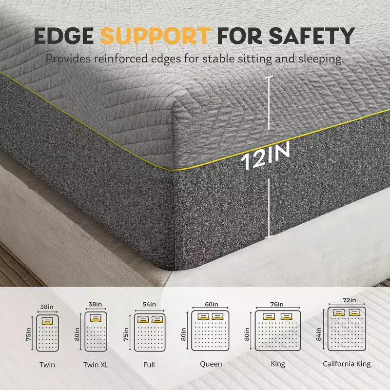 12-Inch Medium Gel Memory Foam Mattress with Green Tea Infusion