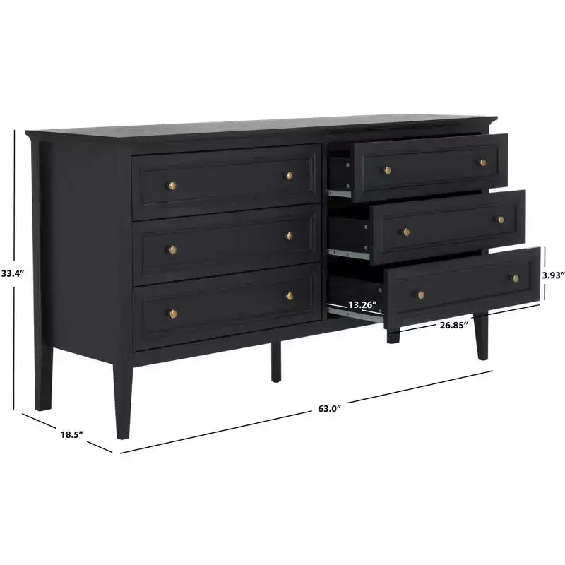 6 Drawer Dresser with Gold Pulls