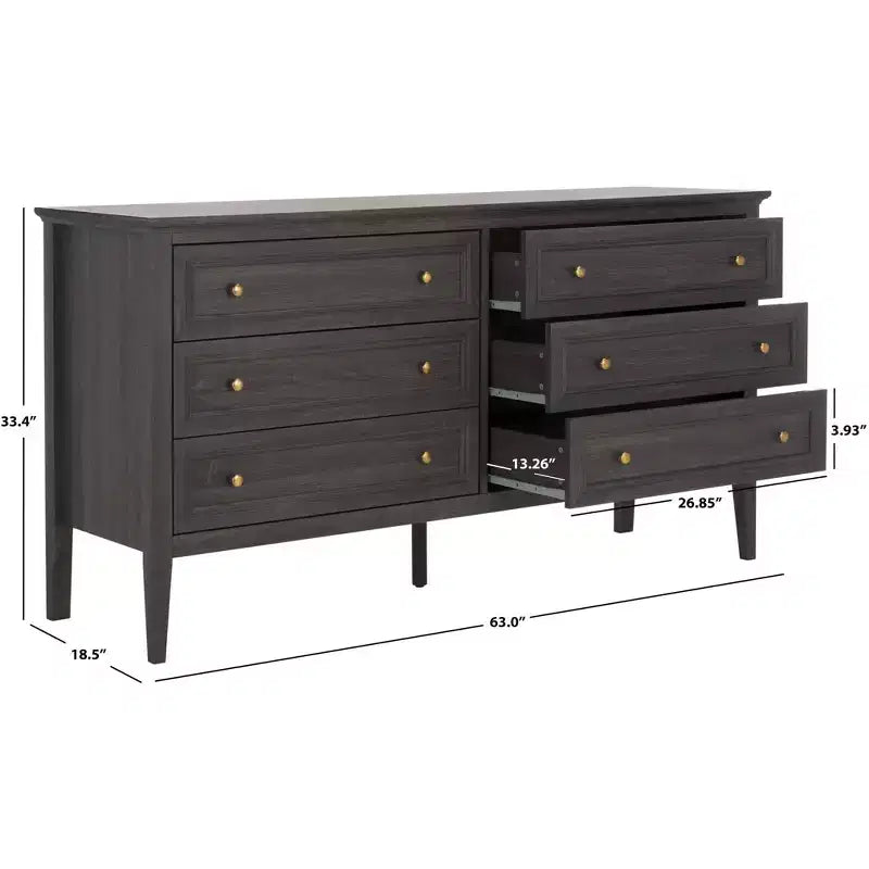 6 Drawer Dresser with Gold Pulls