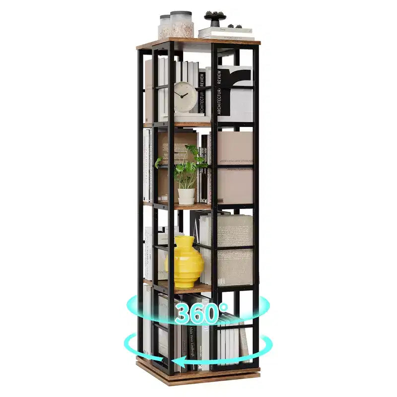 4-Tier Rotating Bookshelf with Metal Frame (15.75 x 54 in)